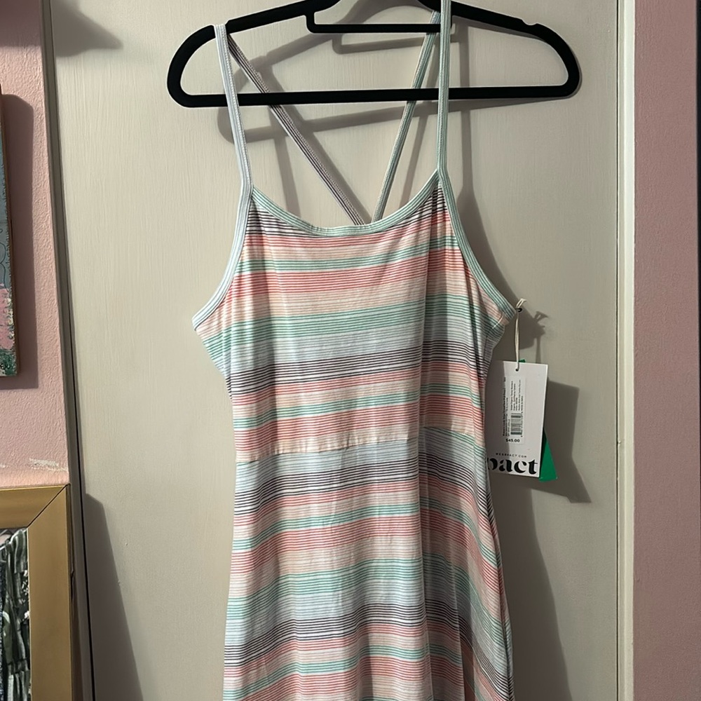 PACT Rainbow colored Sundress with built in bra large striped organic cotton NWT